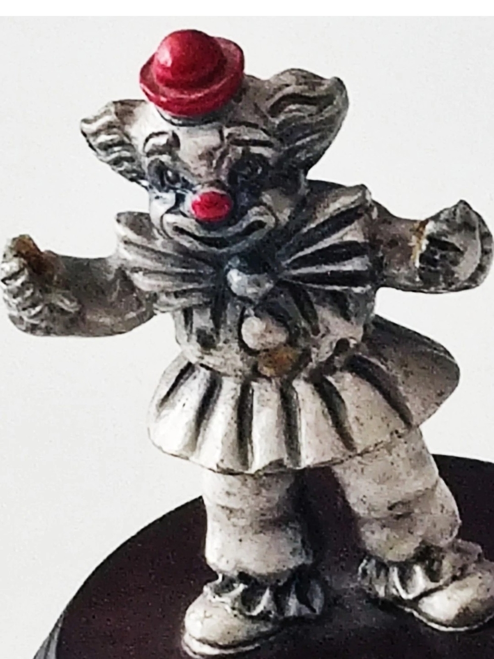 Vintage George Good Pewter Clowns on Wood Base Retro